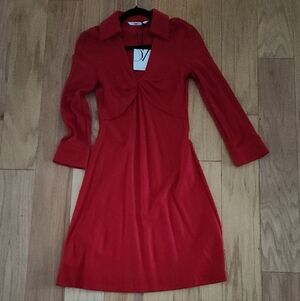 Diane Von Furstenberg Vibrant Red Long Sleeve Dress